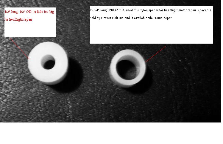 Cheap (25 cent) nylon spacers for low buck headlight motor repair